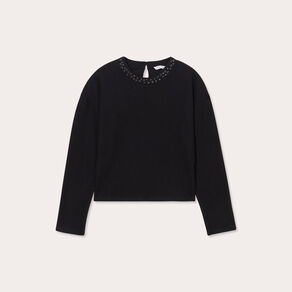 t shirt col details bijoux noir femme T-shirt col détails bijoux noir femme