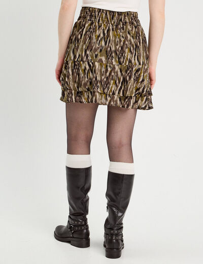 Jupe évasée volantée vert kaki femme