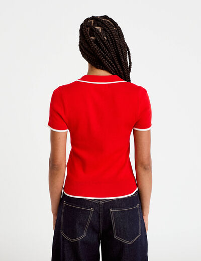 Pull manches courtes col polo rouge femme