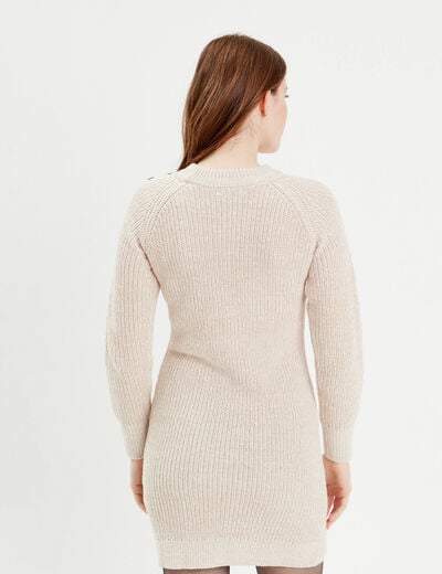 Robe pull droite col rond ivoire femme