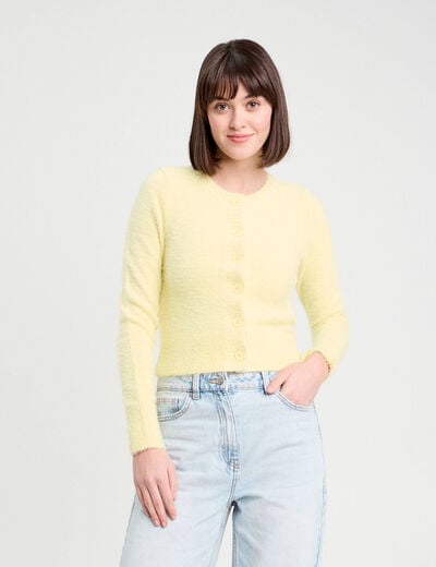 Gilet manches longues cropped jaune clair femme