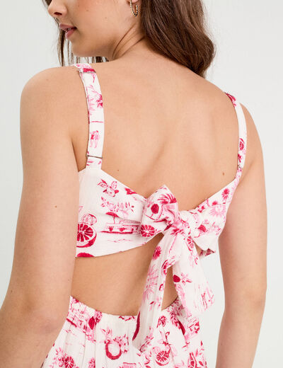 Robe évasée avec bretelles rose fushia femme