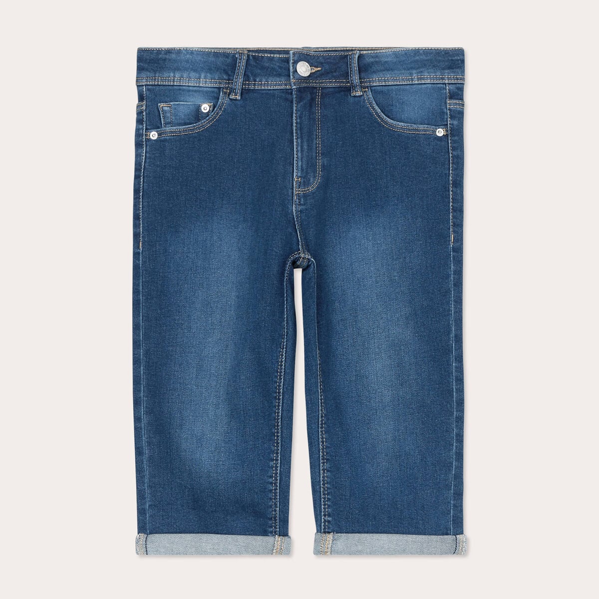 Bermuda slim en jean denim stone femme
