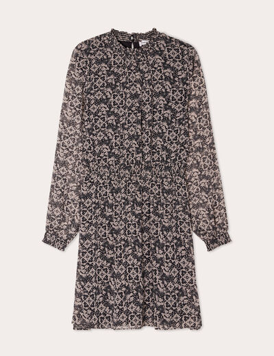 Robe évasée taille smockée noir femme