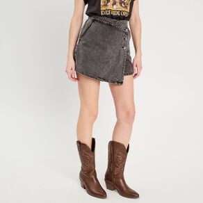 jupe short droite en jean denim noir femme Jupe-short droite en jean denim noir femme