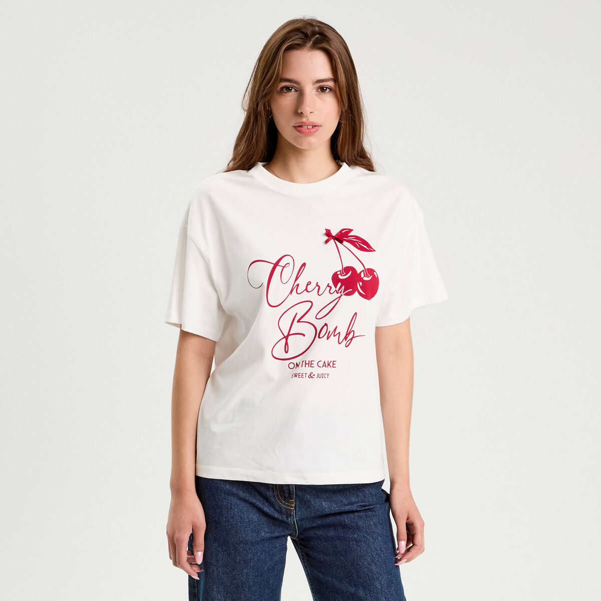 T-shirt manches courtes ecru femme