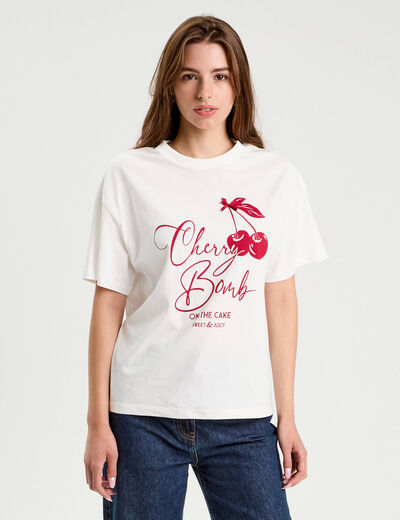 T-shirt manches courtes ecru femme