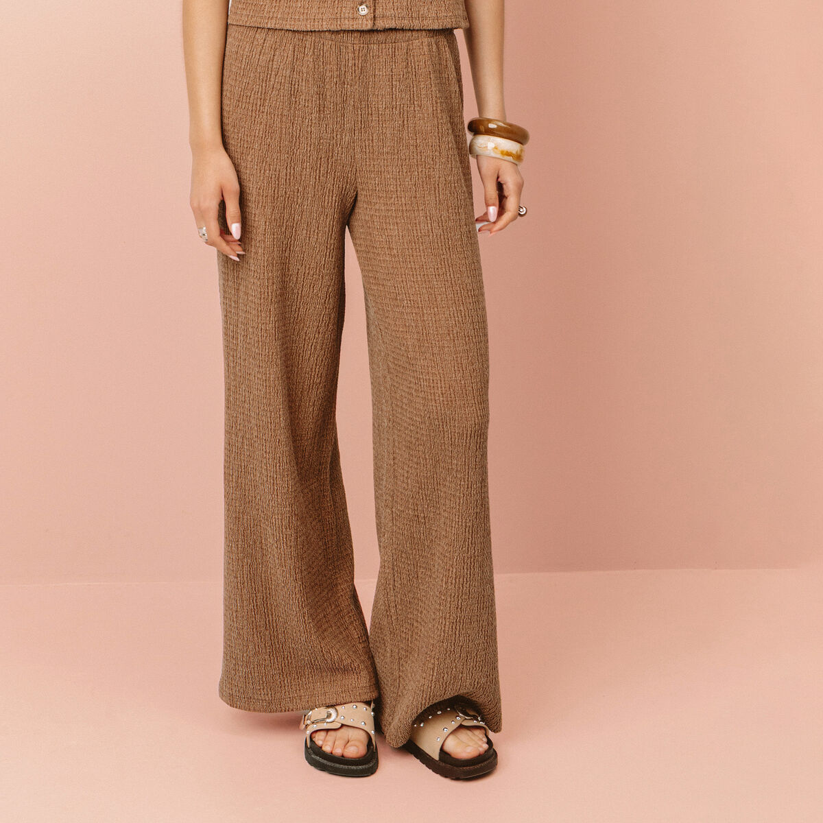 Pantalon large marron femme
