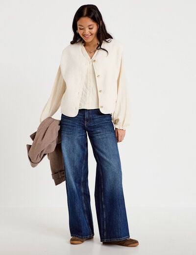 Blouse ample pliss&eacute;e manches longues ecru femme