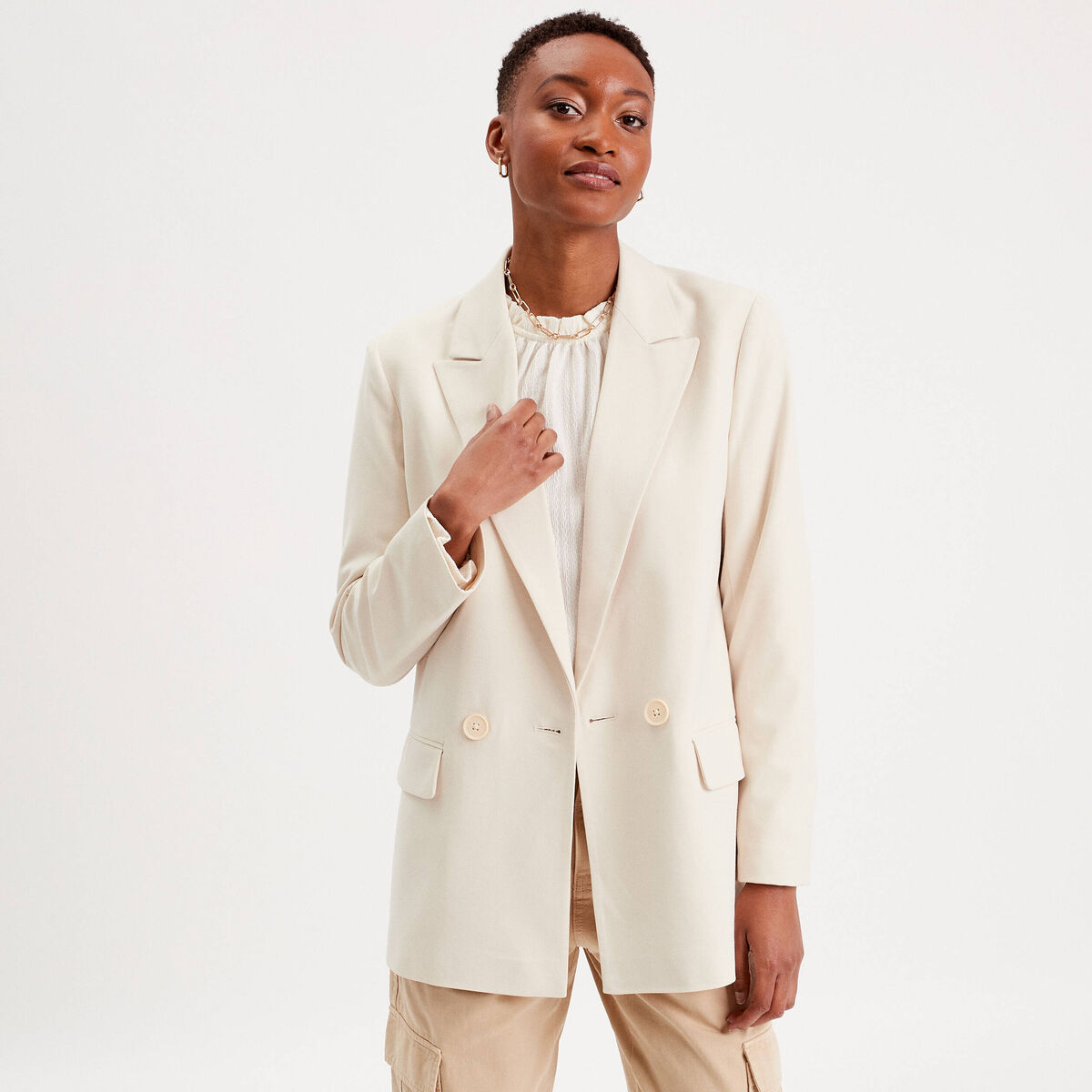 Veste blazer ajustée ecru femme