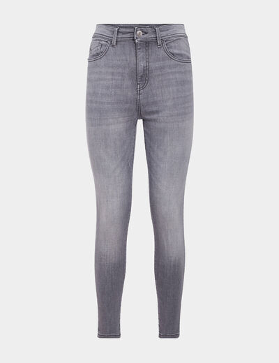 Jeans skinny taille haute denim gris clair femme