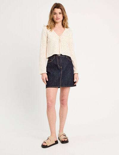Gilet ajouré noué ecru femme