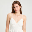 Robe longue évasée ajourée ecru femme