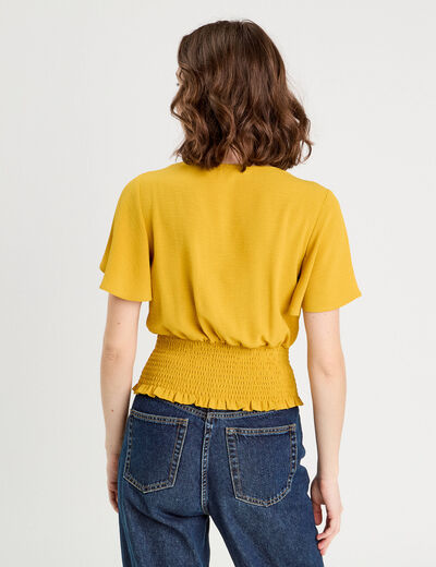 Blouse smockée manches courtes jaune citron femme
