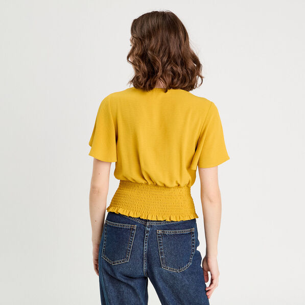 blouse smockee manches courtes jaune citron femme Blouse smockée manches courtes jaune citron femme