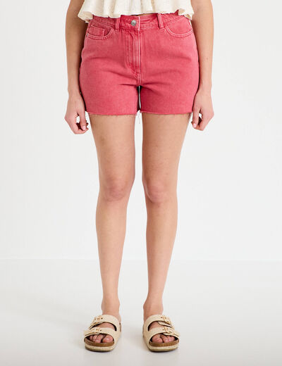 Short en jean 5 poches rose framboise femme