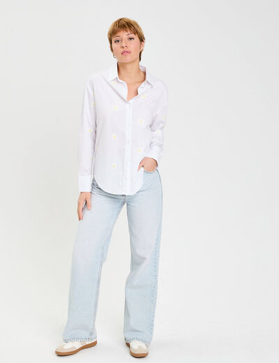 Chemise droite courte col classique blanc femme