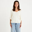 Pull ample col v manches courtes blanc femme