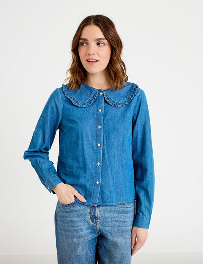 Blouse col claudine denim double stone femme