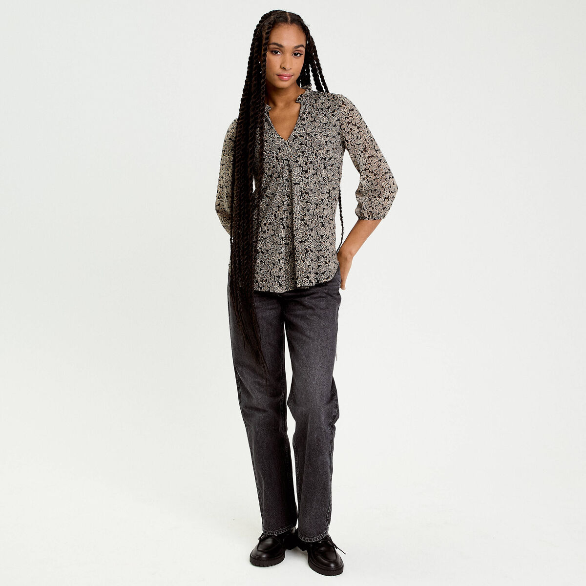 Seidensticker - Robe Chemisier Femme En Viscose - Midi Col V Manches 3/4 - Blanc - Taille 38 - Élégance Quotidienne