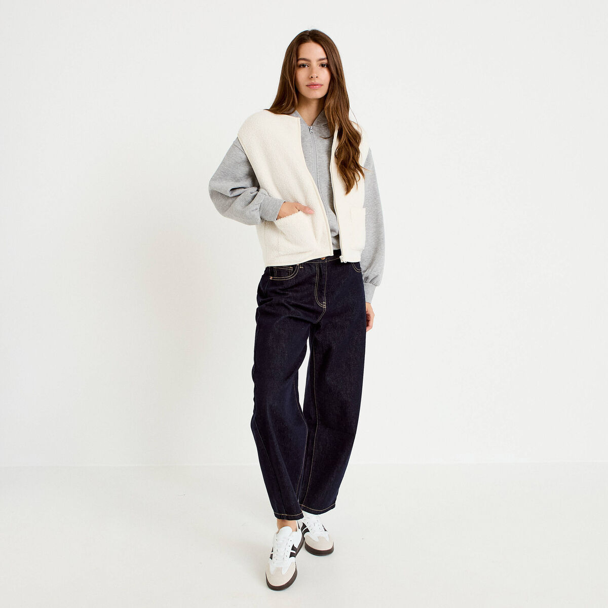 Gilet sans manches bouclette ecru femme