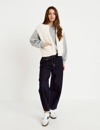 Gilet sans manches bouclette ecru femme