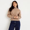 Pull col rond manches longues beige femme