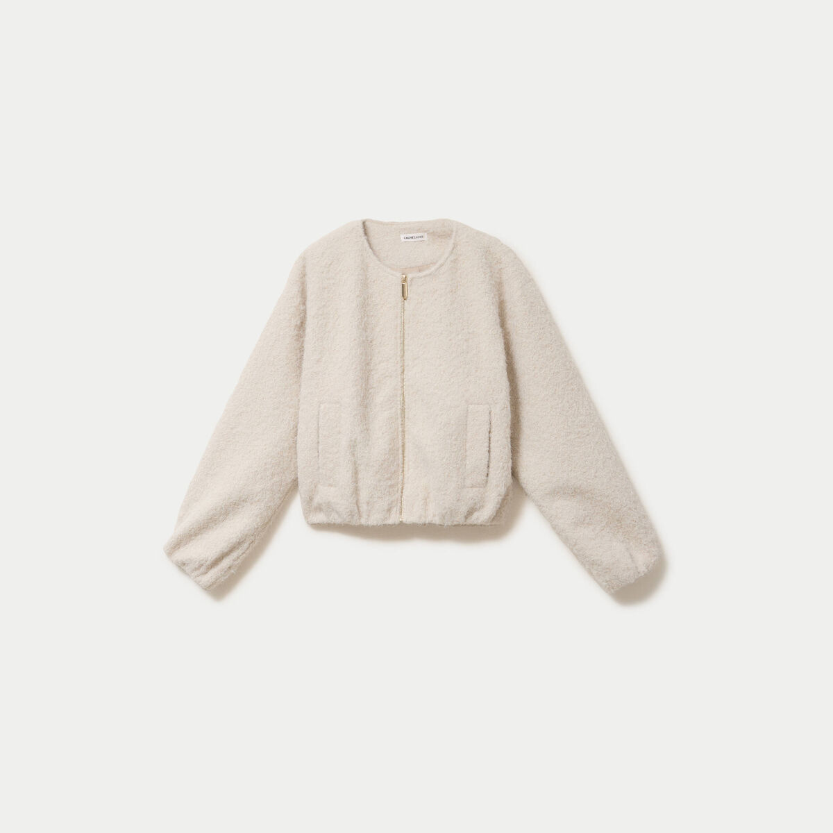 Veste cropped bas resserr&eacute; ecru femme