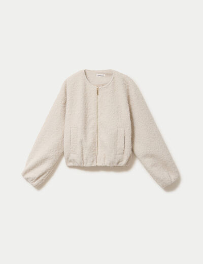 Veste cropped bas resserr&eacute; ecru femme