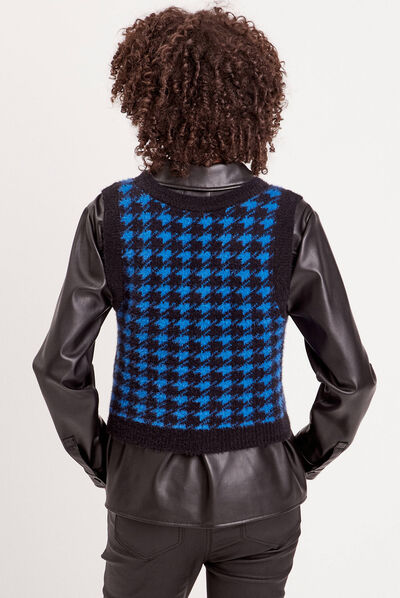 Pull sans manches col en V bleu electrique femme