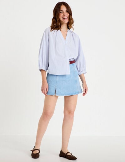 Blouse col v manches 3/4 bleu ciel femme