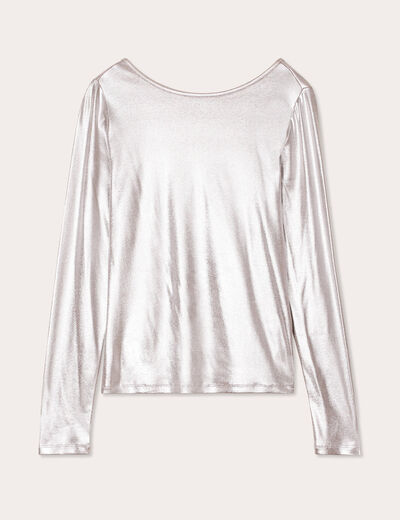 T-shirt aspect métallisé gris argent femme