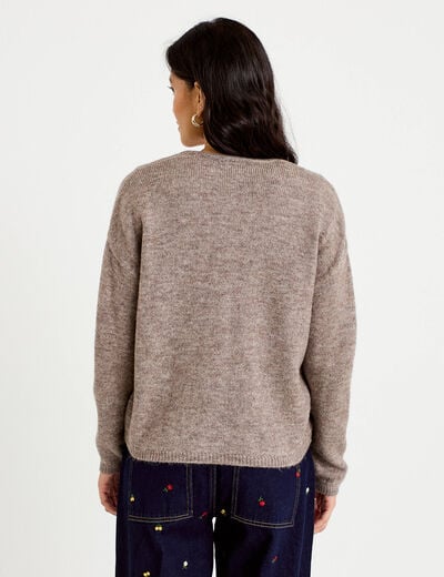 Gilet boutonn&eacute; avec col en V taupe femme