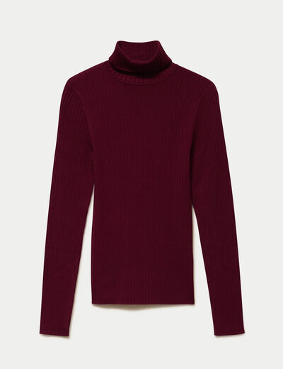 Pull c&ocirc;tel&eacute; col roul&eacute; bordeaux femme