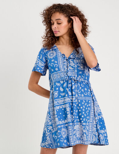 Robe évasée détails noeuds bleu femme