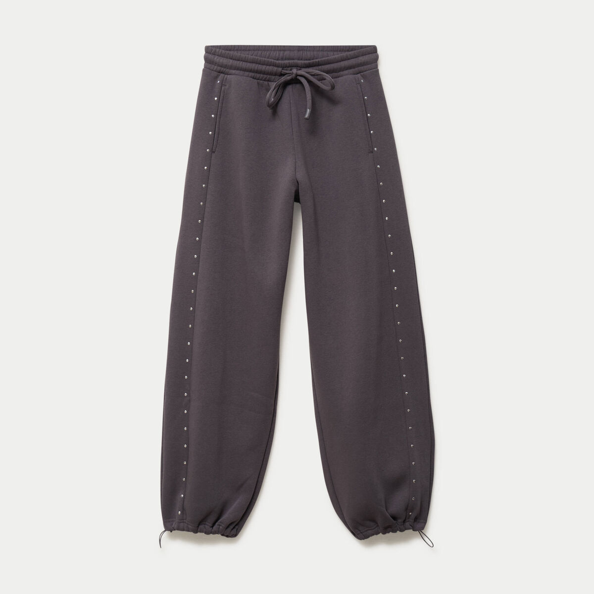 Jogging &agrave; d&eacute;tails clout&eacute;s taille basse gris fonc&eacute; femme
