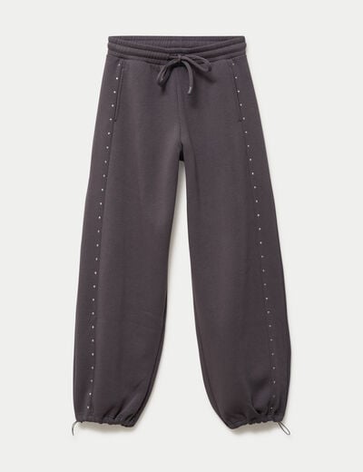 Jogging &agrave; d&eacute;tails clout&eacute;s taille basse gris fonc&eacute; femme
