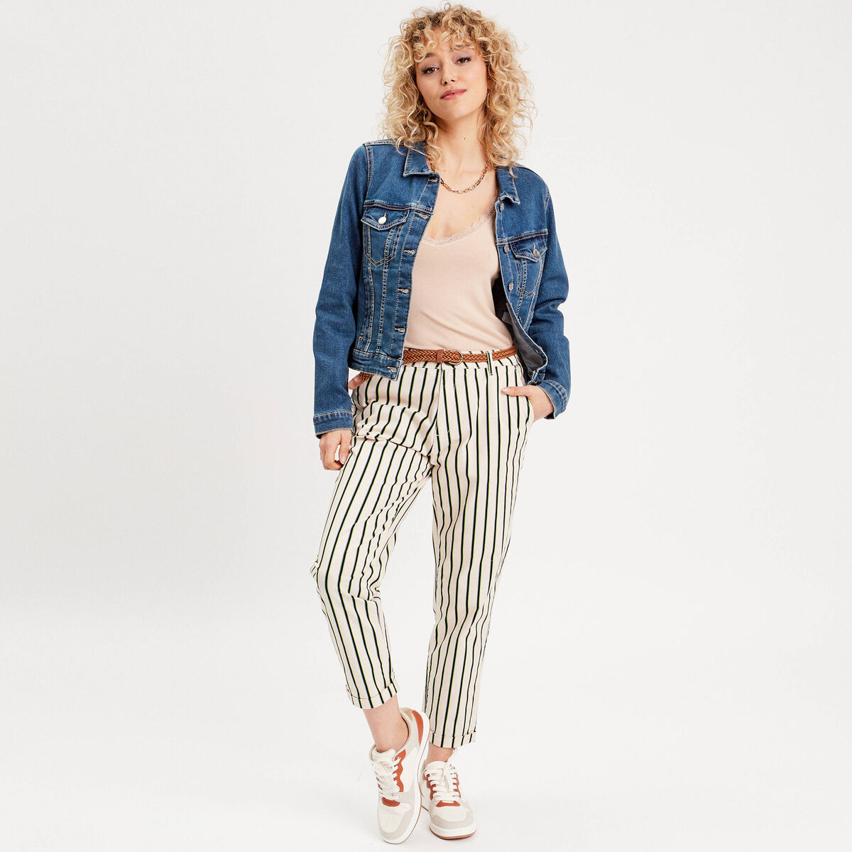 Veste droite en jean denim stone femme