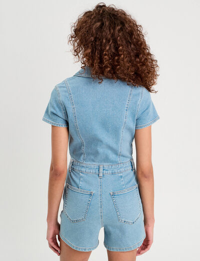 Combishort en jean denim bleach femme
