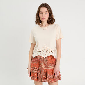 t shirt broderie anglaise ecru femme T-shirt broderie anglaise ecru femme
