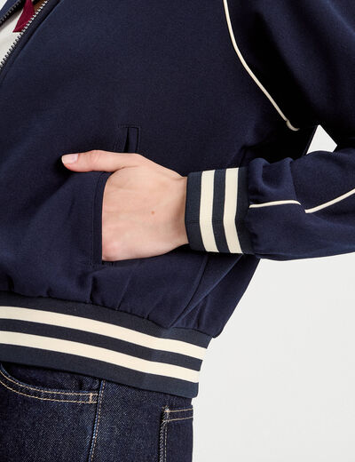 Sweat zippé manches longues bleu marine femme