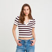 Pull manches courtes col polo blanc femme