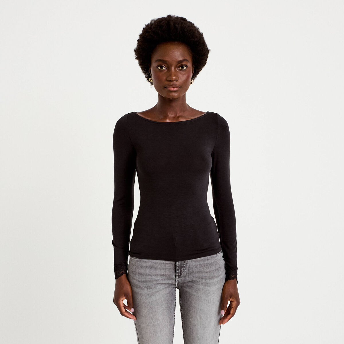 Seconde peau ajust&eacute;e col bateau noir femme