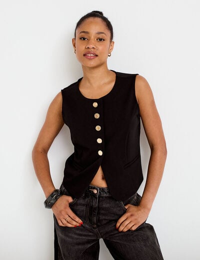 Gilet sans manches col rond noir femme