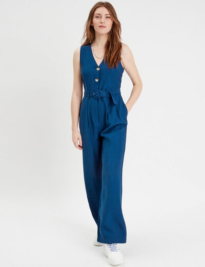 Combinaison pantalon ceinturée bleu marine femme