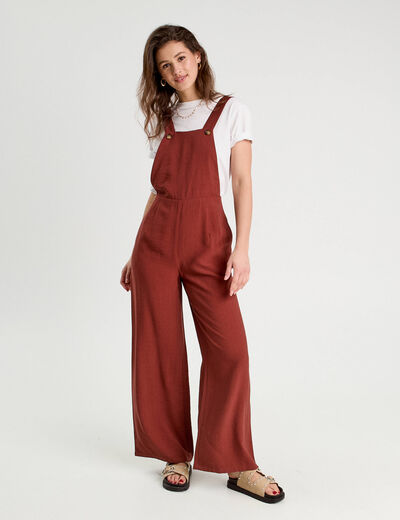 Salopette jambe large marron cognac femme