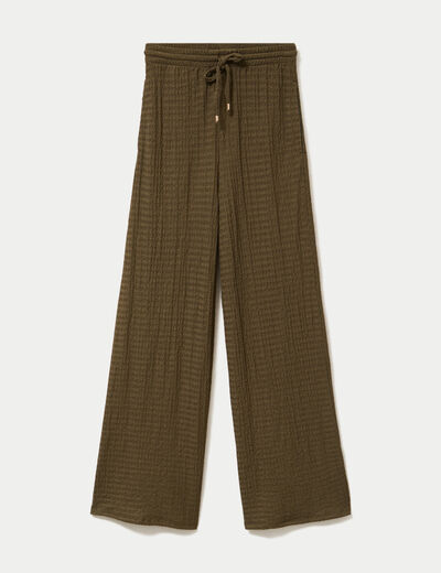 Pantalon large taille standard vert kaki femme