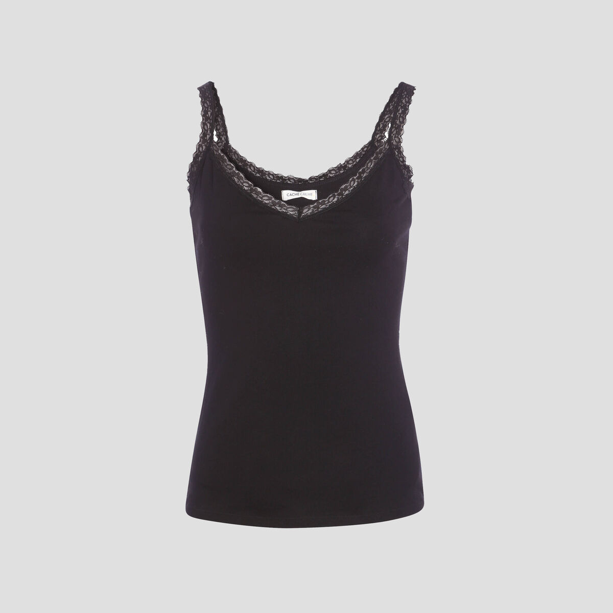 Débardeur liserés dentelle noir femme