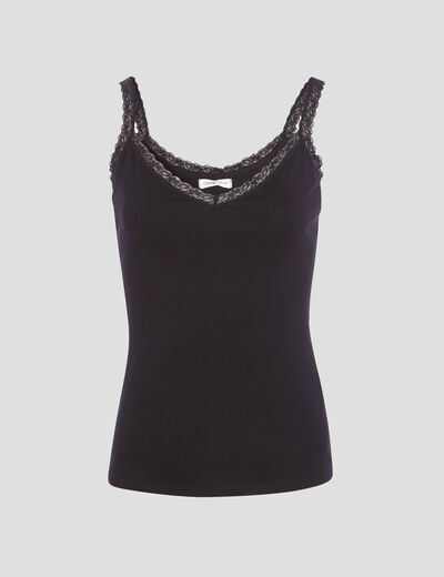 Débardeur liserés dentelle noir femme