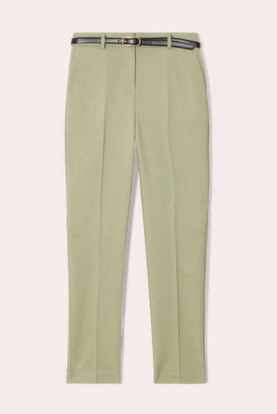 Pantalon cigarette ceinturé vert kaki femme